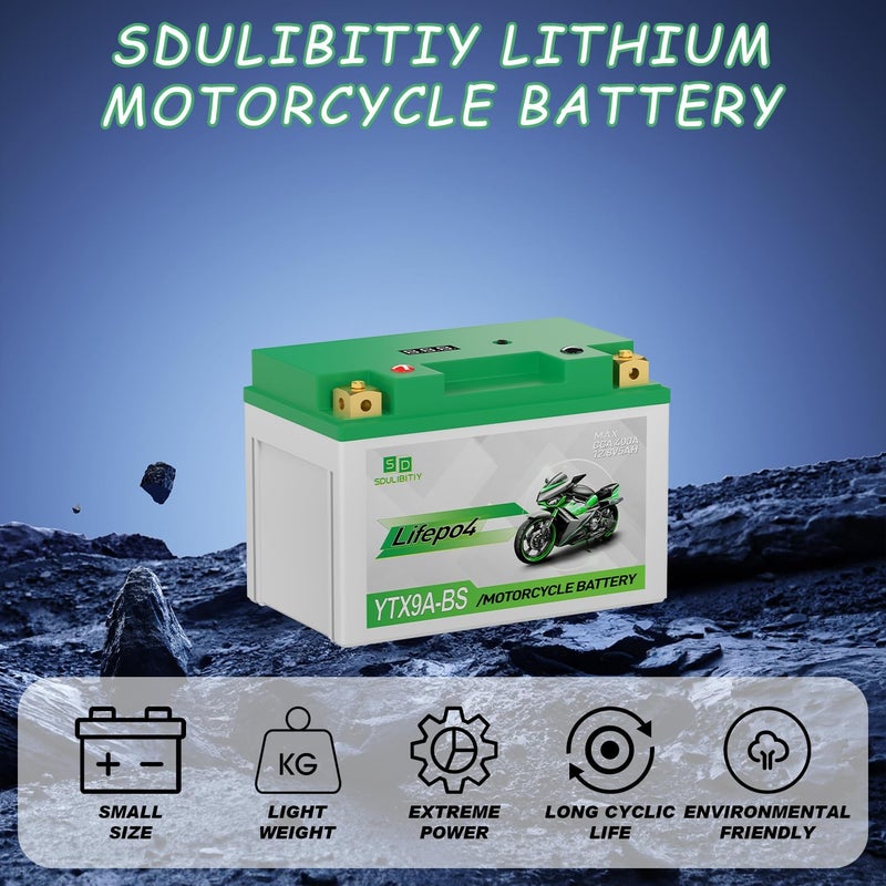 SDULIBITIY بطارية دراجة نارية ليثيوم، YTX9A-BS 12V5AH عالية الأداء للرياضات القوية، متوافقة مع ATV، UTV، PWC، Seadoo، Polaris وبطارية مولد - Image 4